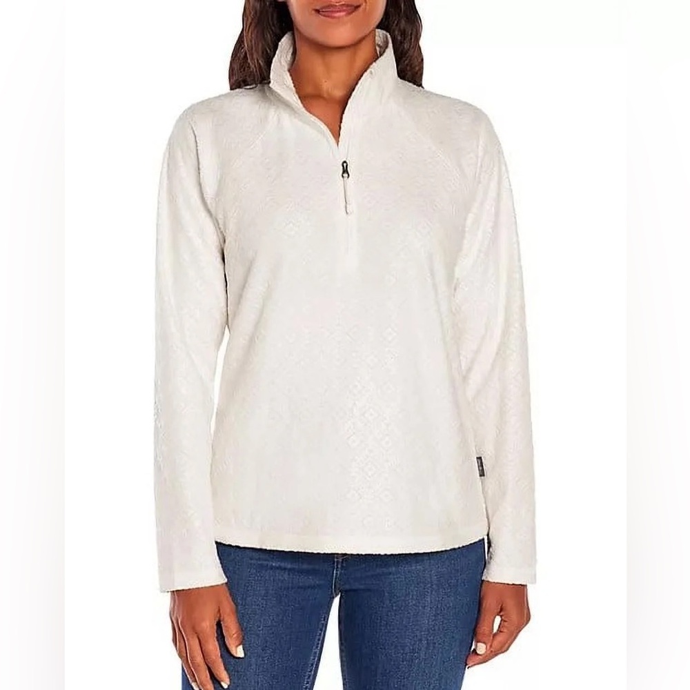 Eddie Bauer Women's Quarter Zip Polar Fleece Ivory Embossed. Size: Small - Picture 1 of 10